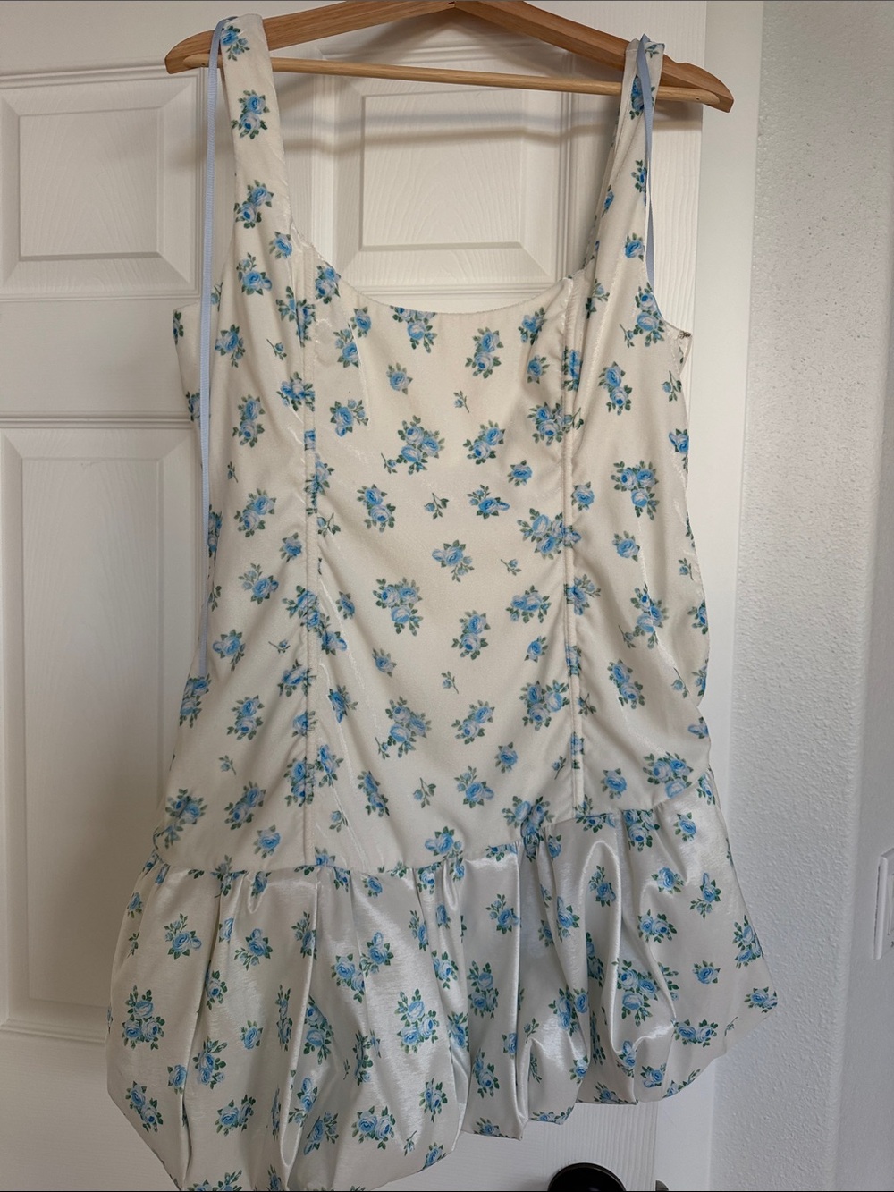 For Love & Lemons ehite Mini Dress with Blue Floral Print